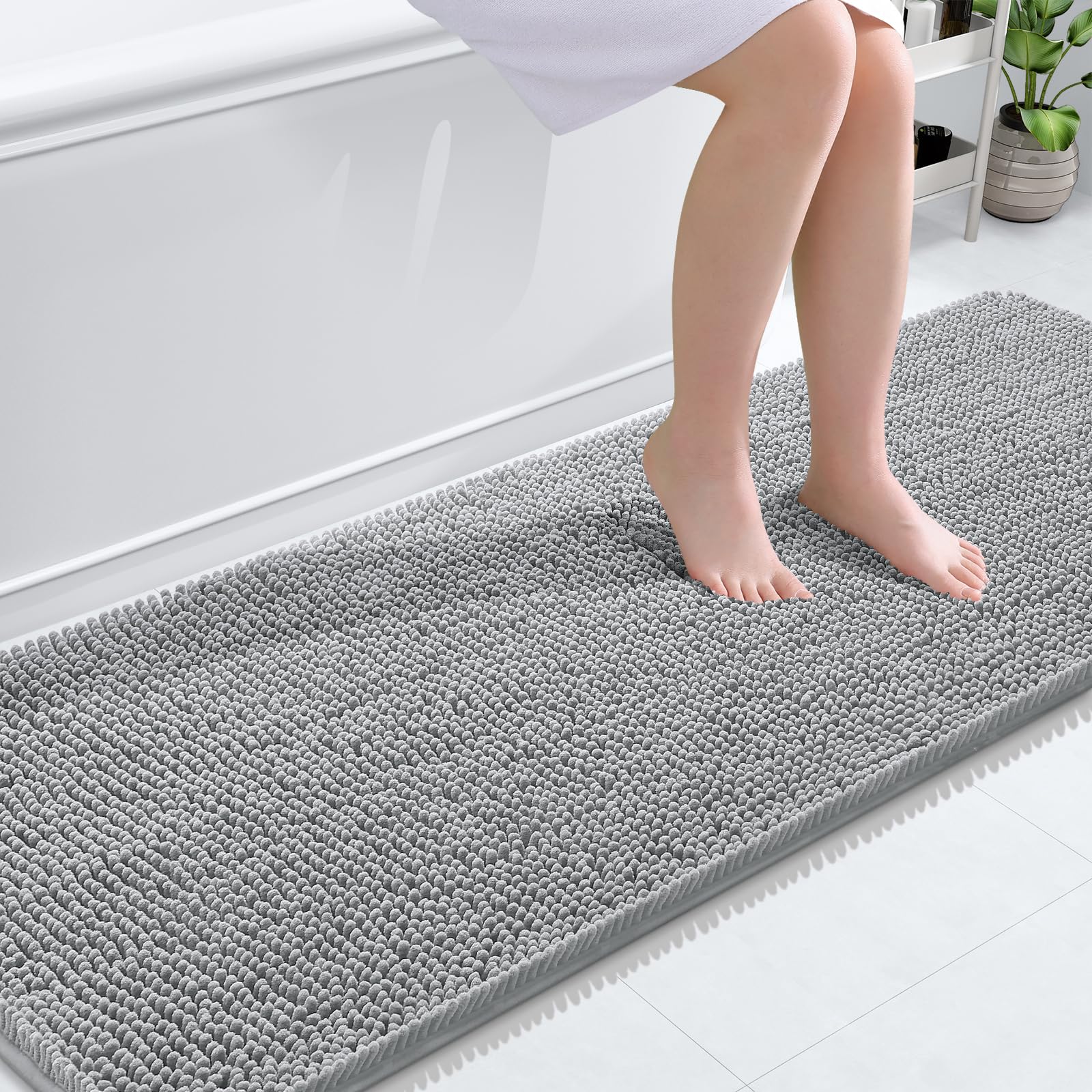 OLANLY Bathroom Rugs 30x20, Extra Soft Absorbent Chenille Bath Rugs, Rubber Backing Quick Dry, Machine Washable Bath Mats for Bathroom Floor, Tub and Shower, Home Decor Accessories, Grey
