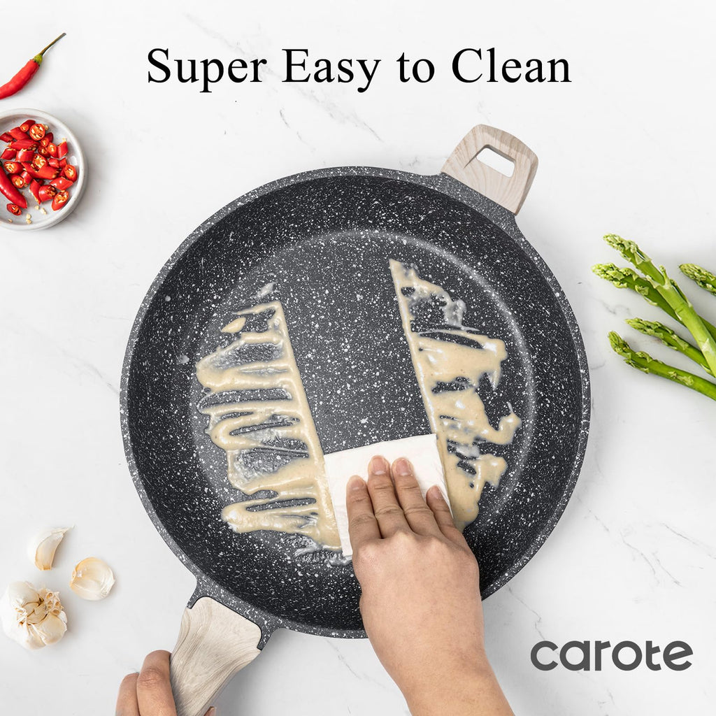 CAROTE Nonstick Frying Pan Skillet,Non Stick Granite Fry Pan Egg Pan Omelet Pans, Stone Cookware Chef's Pan, PFOA Free,Induction Compatible(Classic Granite, 8-Inch)