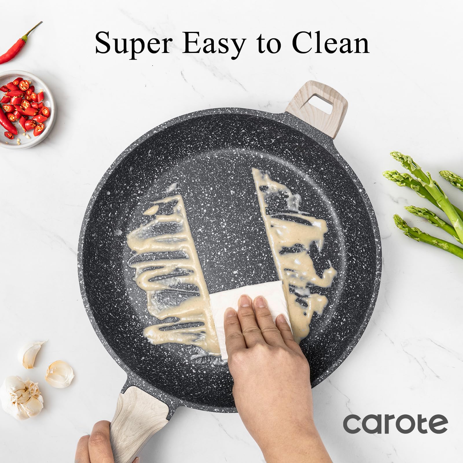 CAROTE Nonstick Frying Pan Skillet,Non Stick Granite Fry Pan Egg Pan Omelet Pans, Stone Cookware Chef's Pan, PFOA Free,Induction Compatible(Classic Granite, 8-Inch)