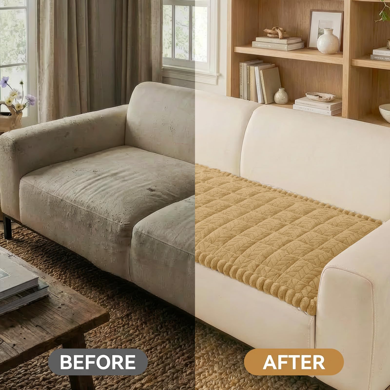 Smiry Non Slip Couch Covers for Dogs, Fuzzy Pet Couch Covers for 2-3 Cushion Sofa Pet Friendly, Soft Sofa Slipcovers Cushion Furniture Protector Washable (Beige, 27.6" x 59")