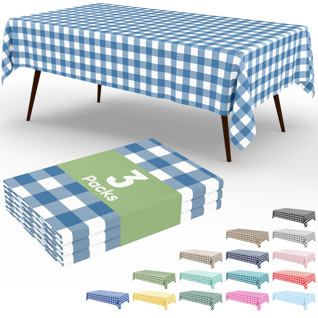 Smiry 3 Pack Red Gingham Disposable Tablecloths - 54" x 108" Heavy Duty Plastic Table Cloth, Waterproof Buffalo Plaid Table Covers for Picnic, Banquets, Outdoor Parties