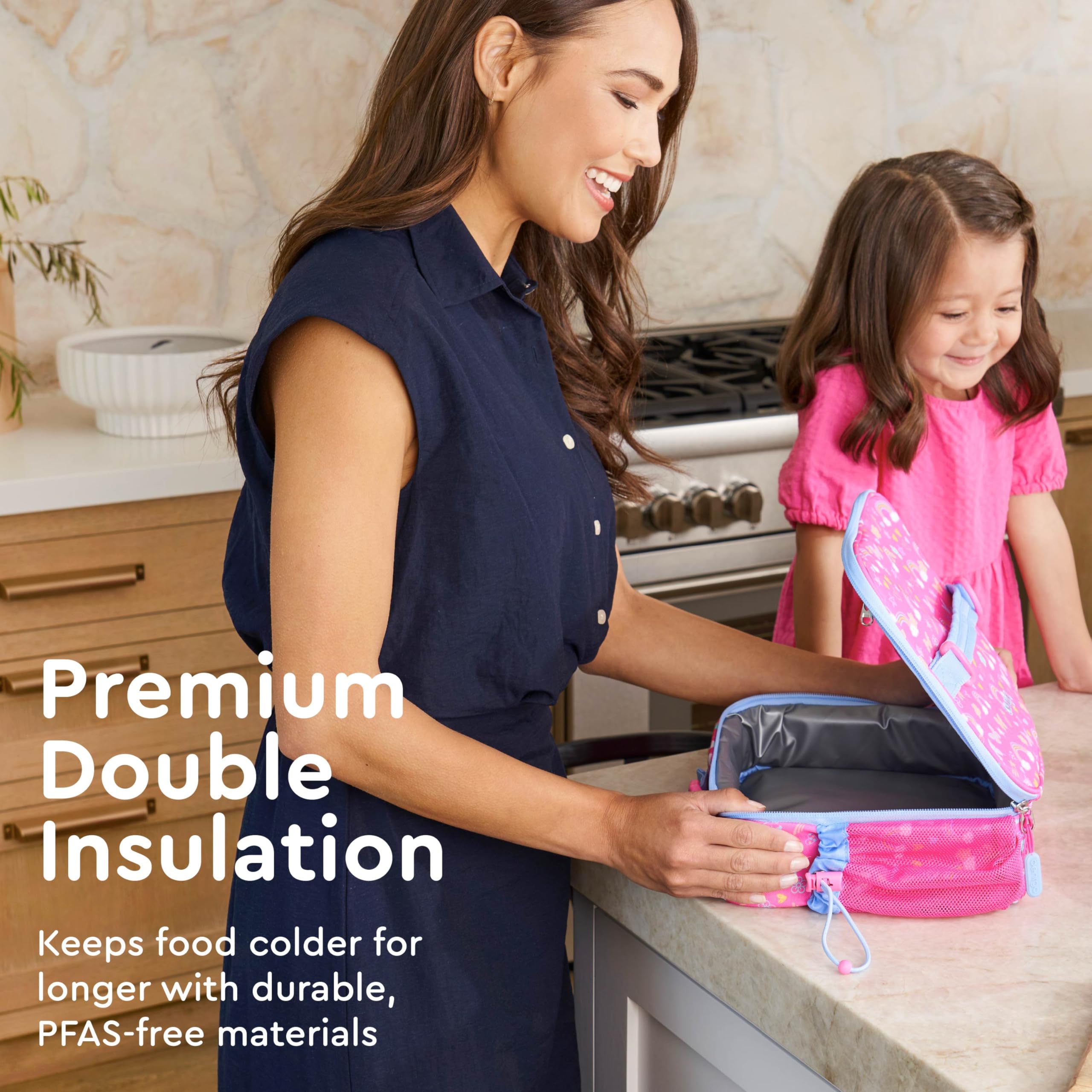 Bentgo Kids Lunch Bag - Durable, Double-Insulated Lunch Bag for Kids 3+; Holds Lunch Box, Water Bottle, & Snacks; Easy-Clean Water-Resistant Fabric & Multiple Zippered Pockets (Mermaid)