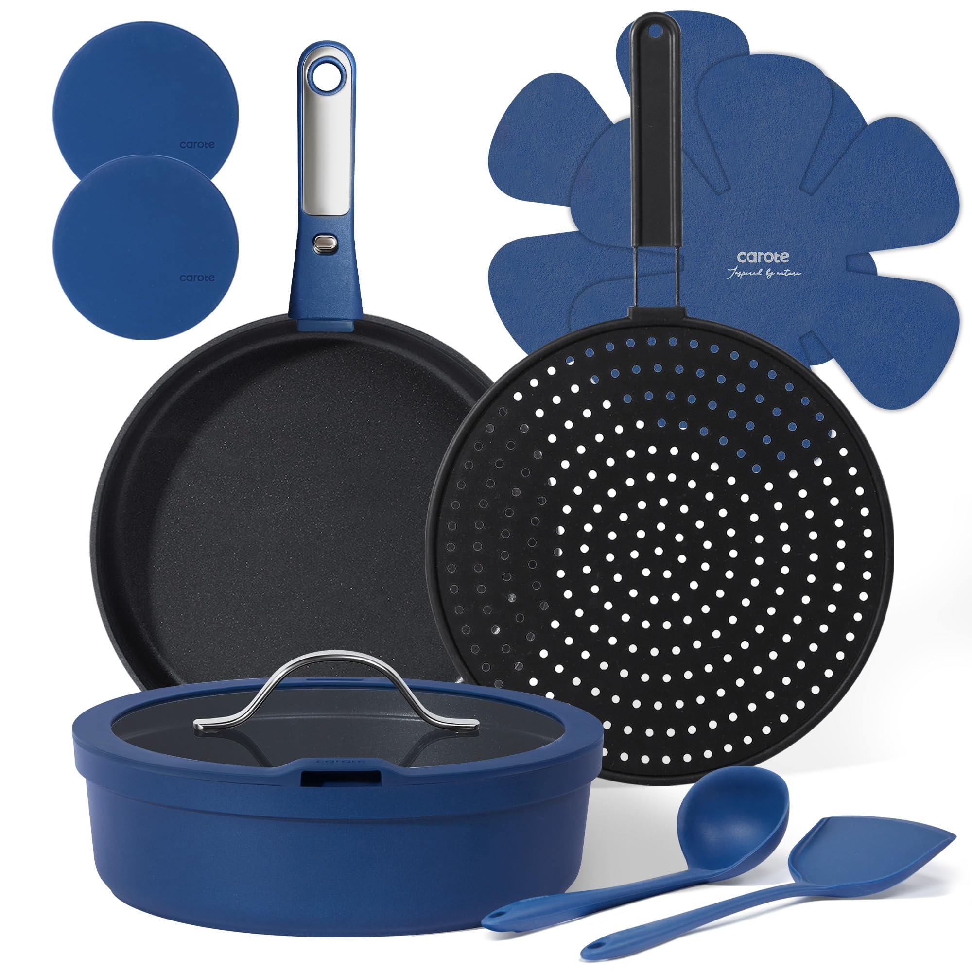 CAROTE 22pcs Pots and Pans Set Non Stick, Nonstick Cookware Set, Dishwasher/Oven/Fridge Safe Pots and Pans, Removable Handle RV Oven Safe Cookware, Induction Kitchen Set, Blue