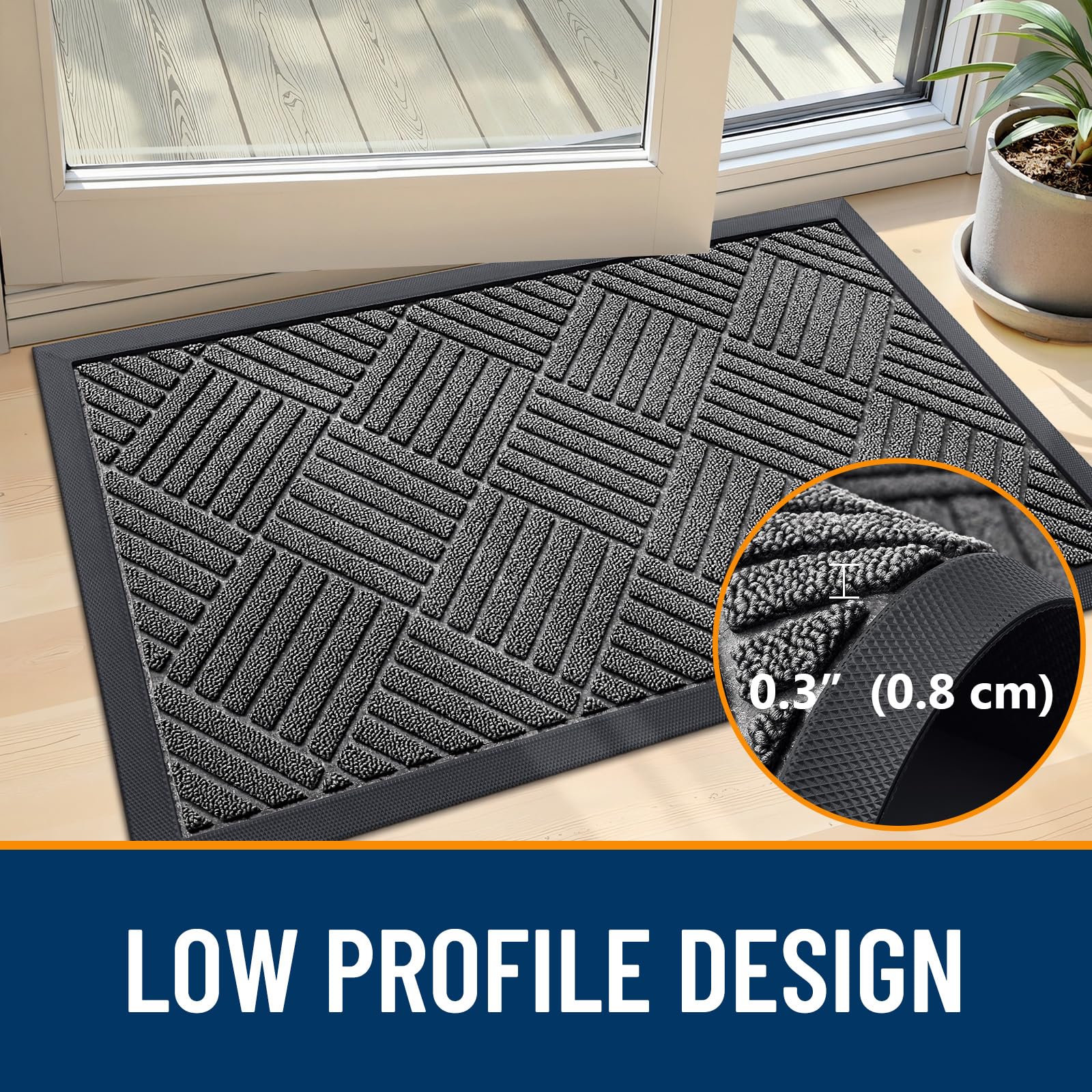 OLANLY Front Door Mat Outside Entrance 29.5x17, Absorbent, Heavy Duty Sturdy Natural Rubber Doormat Indoor Outdoor, Stain and Fade Resistant, Non-Slip Low Profile Floor Mat for Entryway, Grey Diamond