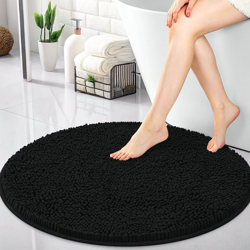 OLANLY 30-inch Round Bathroom Rugs, Extra Soft and Absorbent Chenille Bath Rugs, Quick Dry Machine Washable Bath Mats for Bathroom Floor, Tub and Shower, Home Decor Accessories, Grey