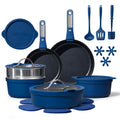 CAROTE 22pcs Pots and Pans Set Non Stick, Nonstick Cookware Set, Dishwasher/Oven/Fridge Safe Pots and Pans, Removable Handle RV Oven Safe Cookware, Induction Kitchen Set, Blue