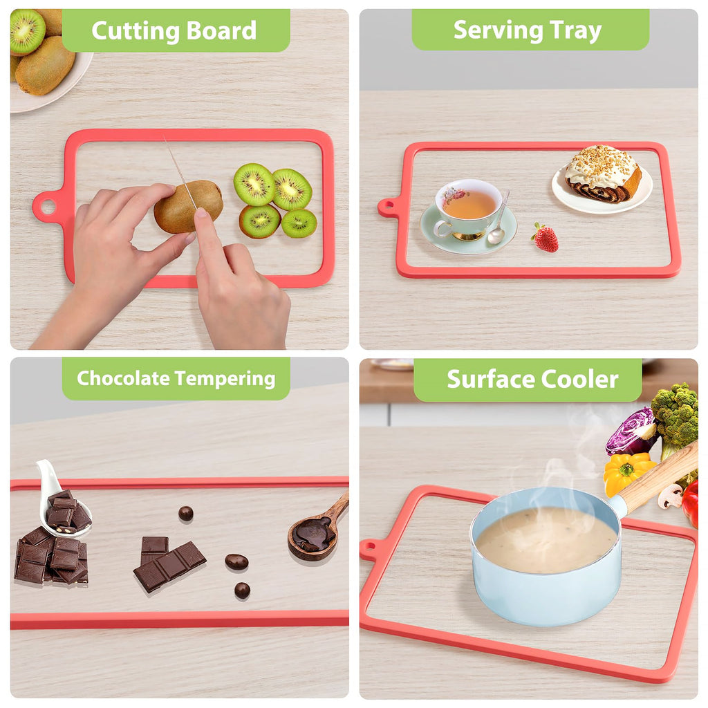 Freshmage 2Pcs Tempered Glass Cutting Boards for Kitchen, Glass Cutting Board Set (15"x10" & 12"x8") with Non-Slip Silicone Edges and Hanging Hole, Clear Cutting Board for Countertop & Chopping