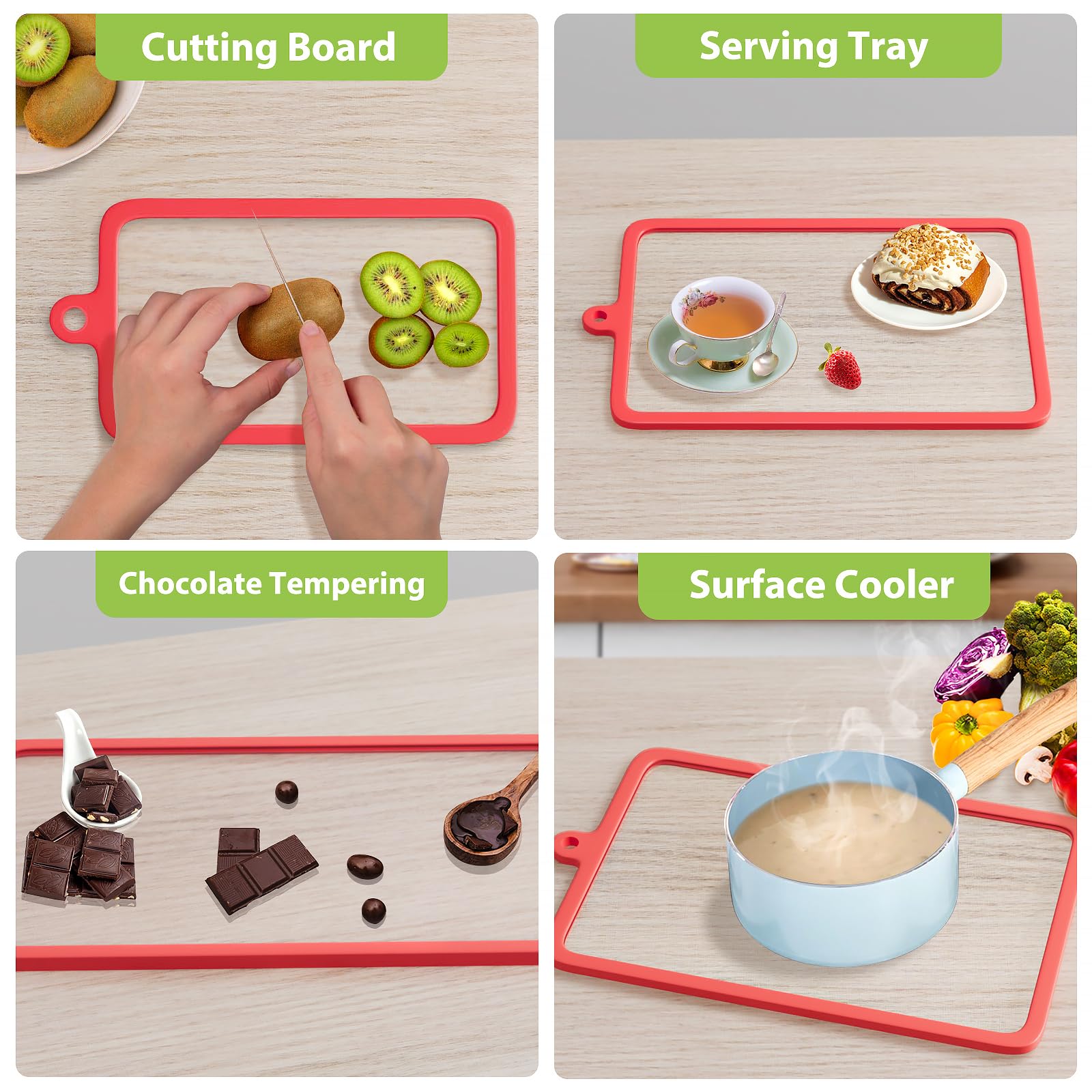 Freshmage 2Pcs Tempered Glass Cutting Boards for Kitchen, Glass Cutting Board Set (15"x10" & 12"x8") with Non-Slip Silicone Edges and Hanging Hole, Clear Cutting Board for Countertop & Chopping