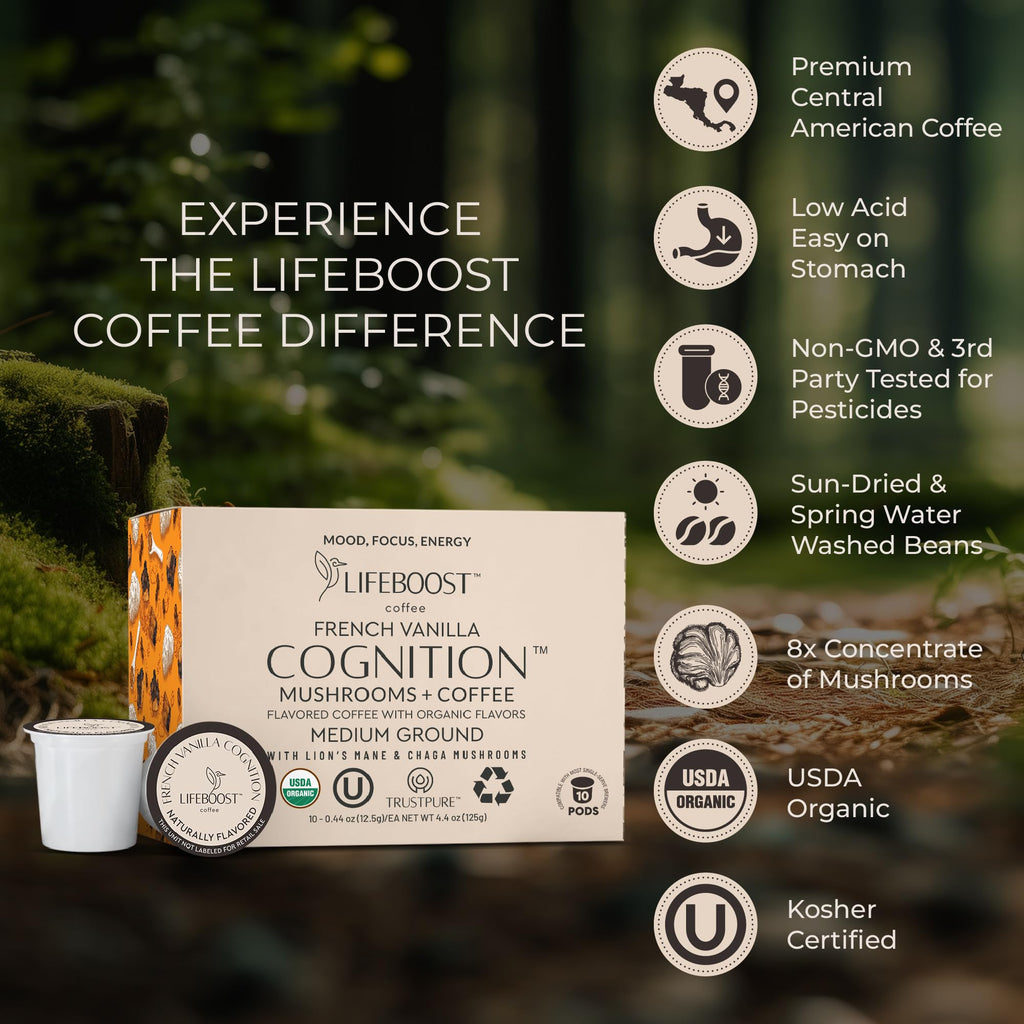 Lifeboost Medium Roast Low Acid Coffee K Cups - Single Origin Mold Free Non-GMO Organic Coffee Pods - Compatible with Keurig & Keurig 2 Machines - 10 Count