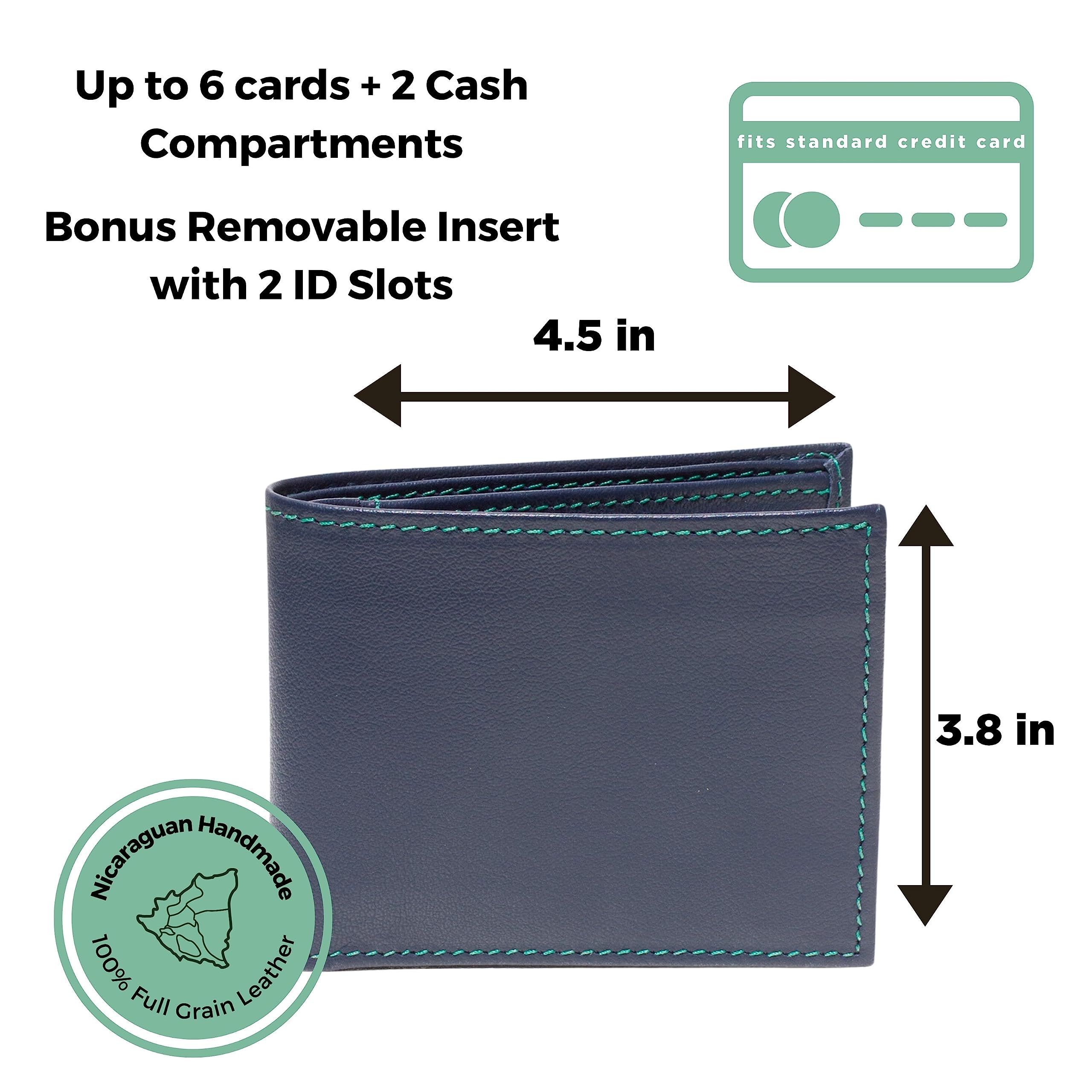 TWIN ENGINE COFFEE Handcrafted Leather Wallet, Extra Capacity Bifold Wallet with Bonus Insert + 2 ID Windows, Hand Stitched Top Grain, Slim Billfold with 8 Card Slots, Origin Creations (Deep Ocean)