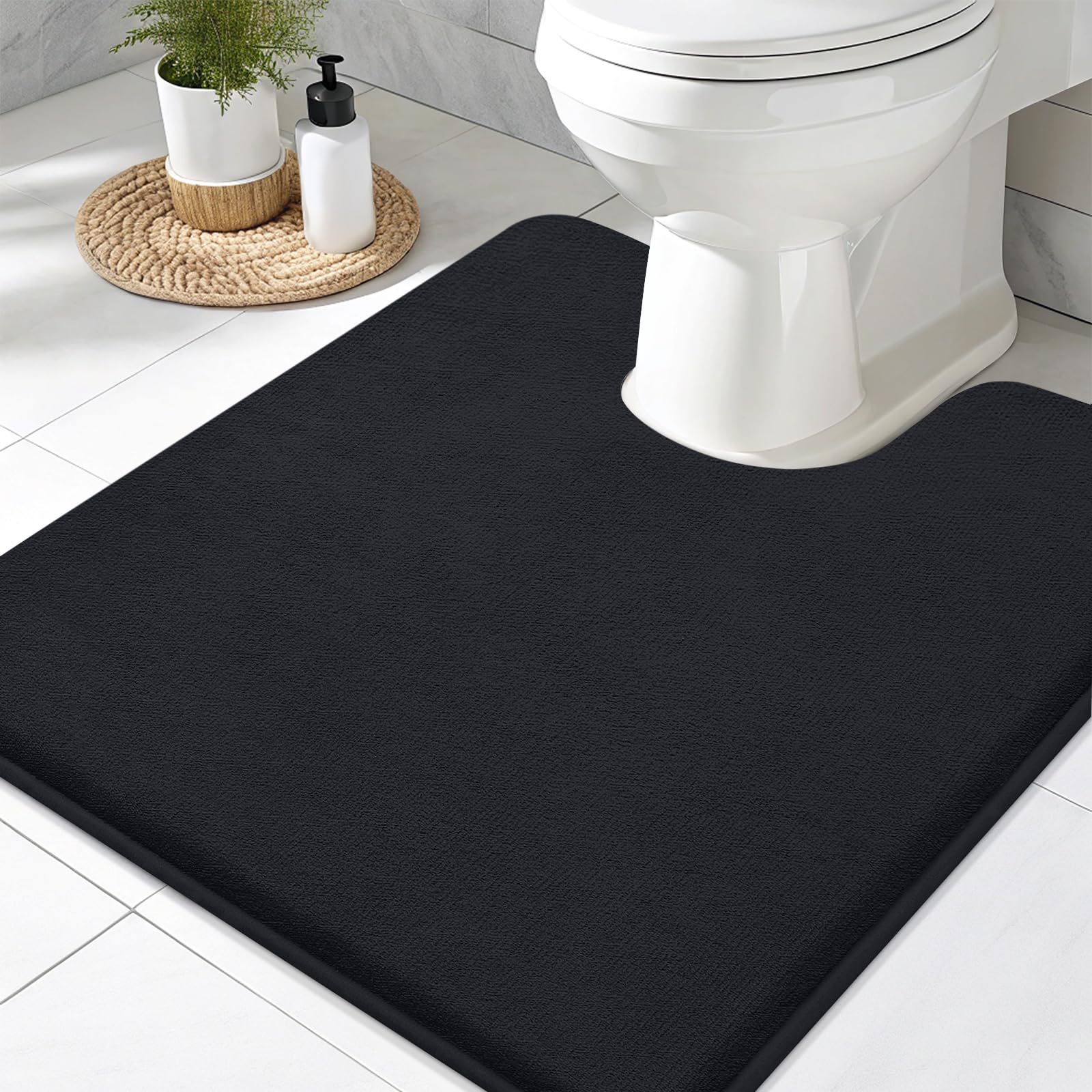 Smiry Memory Foam Bath Mat 30x20, Extra Soft and Absorbent Bathroom Mats, Non Slip Washable Carpet for Floor, Shower and Tub, Black
