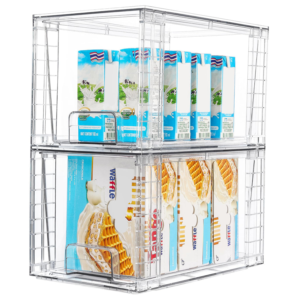 Vtopmart 4 Pack Stackable Storage Drawers,Clear Acrylic Drawer Organizers with Handles, Easily Assemble for Fridge, Bathroom,Kitchen Undersink,Cabinet,Pantry Organization and Storage