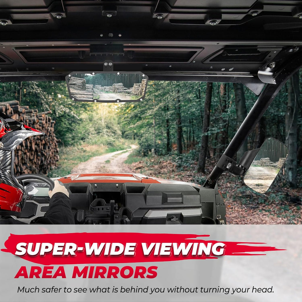 KEMIMOTO UTV Side Mirrors And Center Mirror Set Compatible With Polaris Ranger 500 900 1000 XP Defender w/Pro-Fit Profiled Tube UTV Rearview Mirrors Rear View Mirror Accessories