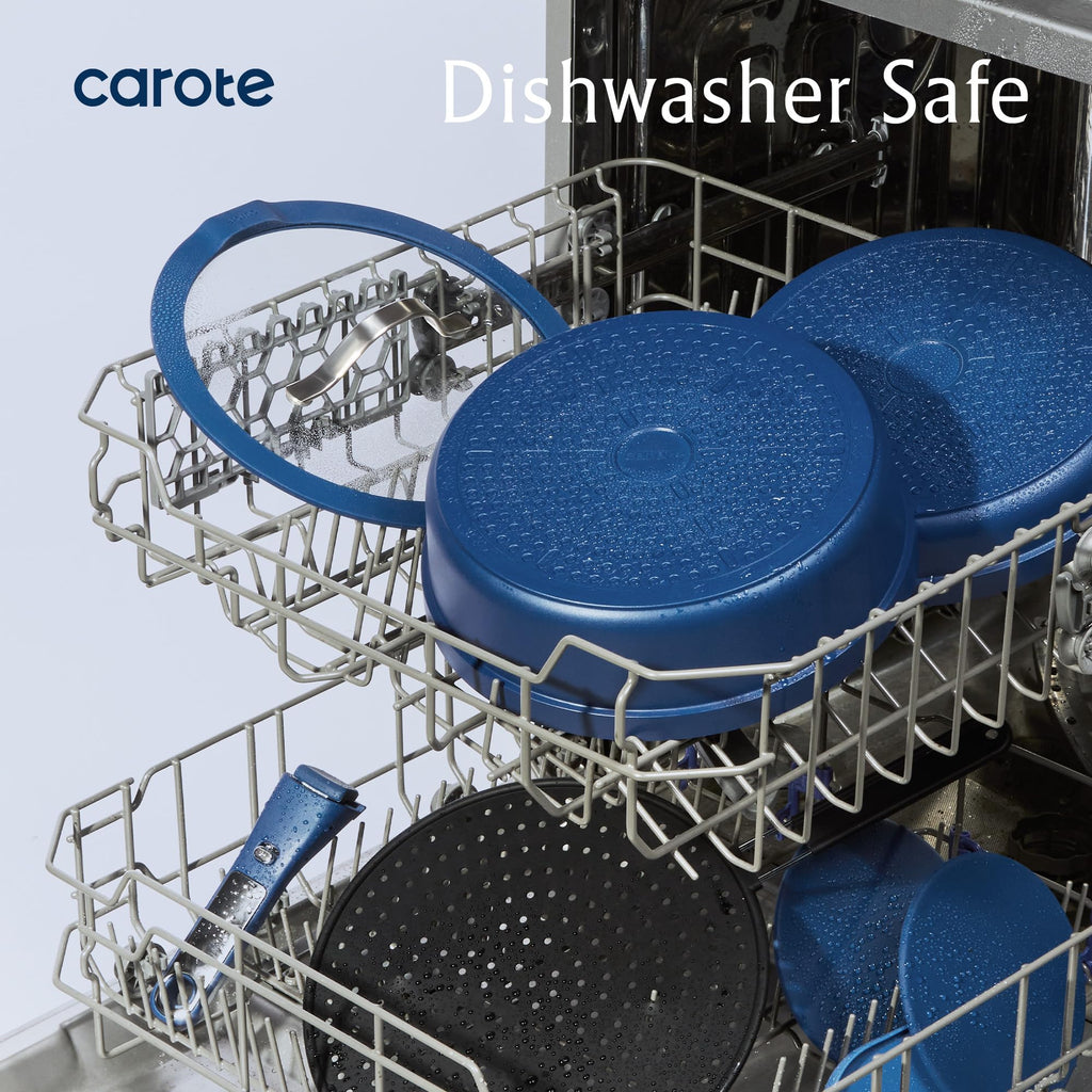 CAROTE 22pcs Pots and Pans Set Non Stick, Nonstick Cookware Set, Dishwasher/Oven/Fridge Safe Pots and Pans, Removable Handle RV Oven Safe Cookware, Induction Kitchen Set, Blue