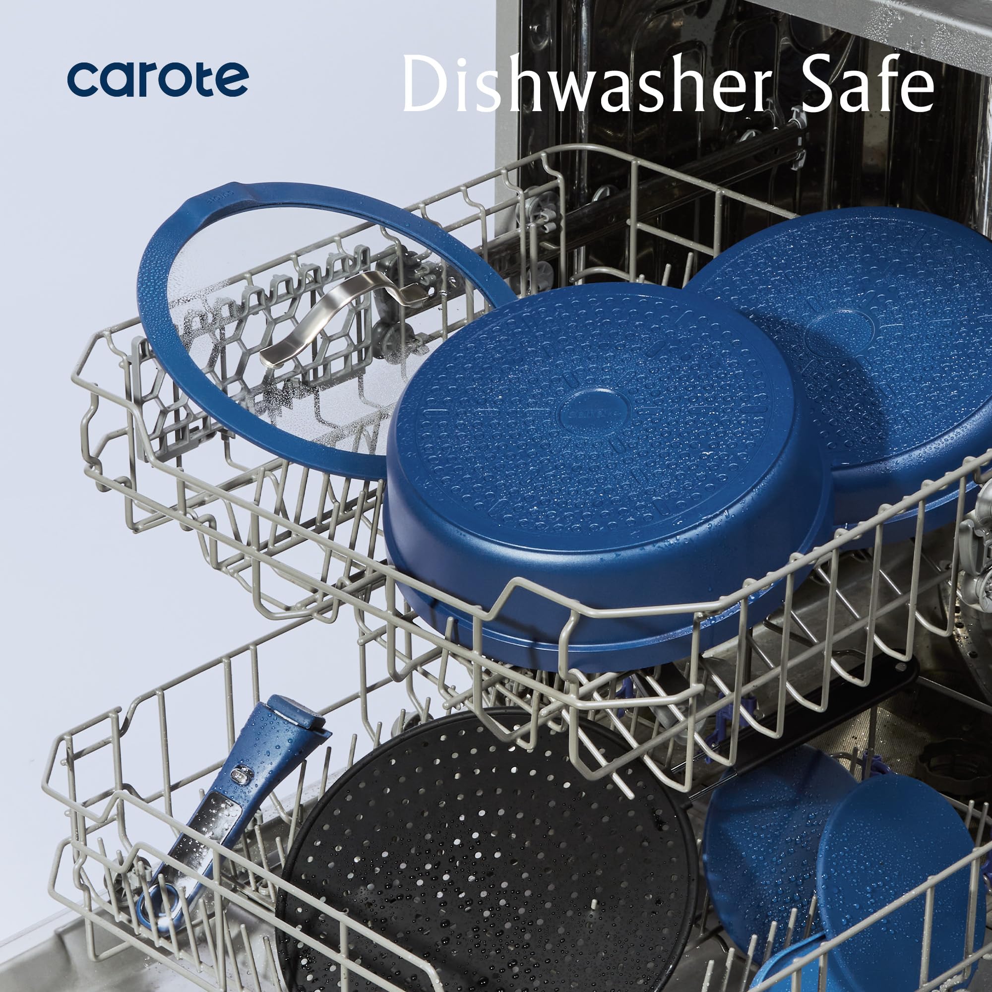CAROTE 22pcs Pots and Pans Set Non Stick, Nonstick Cookware Set, Dishwasher/Oven/Fridge Safe Pots and Pans, Removable Handle RV Oven Safe Cookware, Induction Kitchen Set, Blue