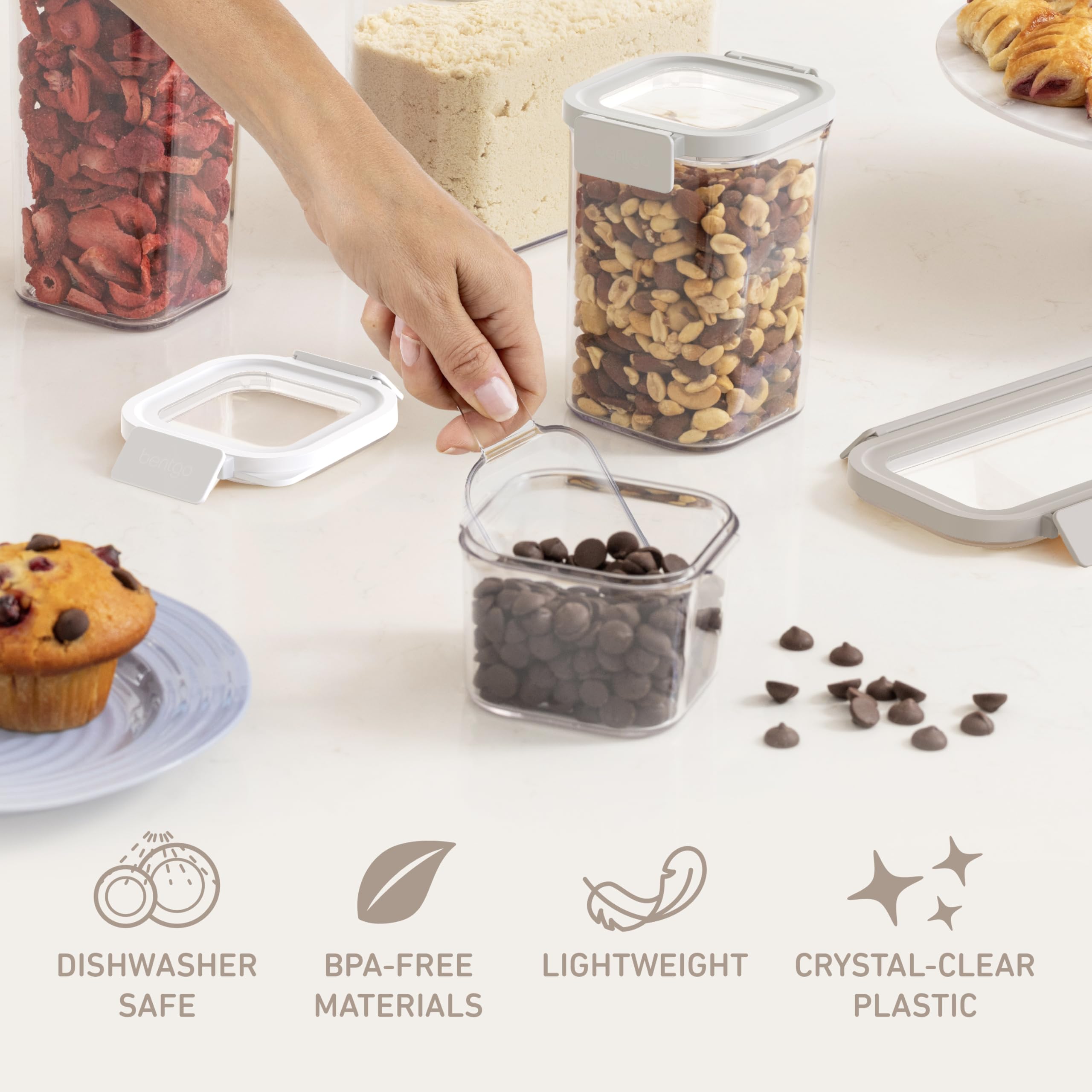 Bentgo Pantry - 3-Piece All Purpose Scoop Set, 1/2 Cup (4 oz) Spoon, Clear & Lightweight, Ideal for Scooping Flour, Sugar, Coffee, Candy, & More for Kitchen and Pantry Containers (Clear)