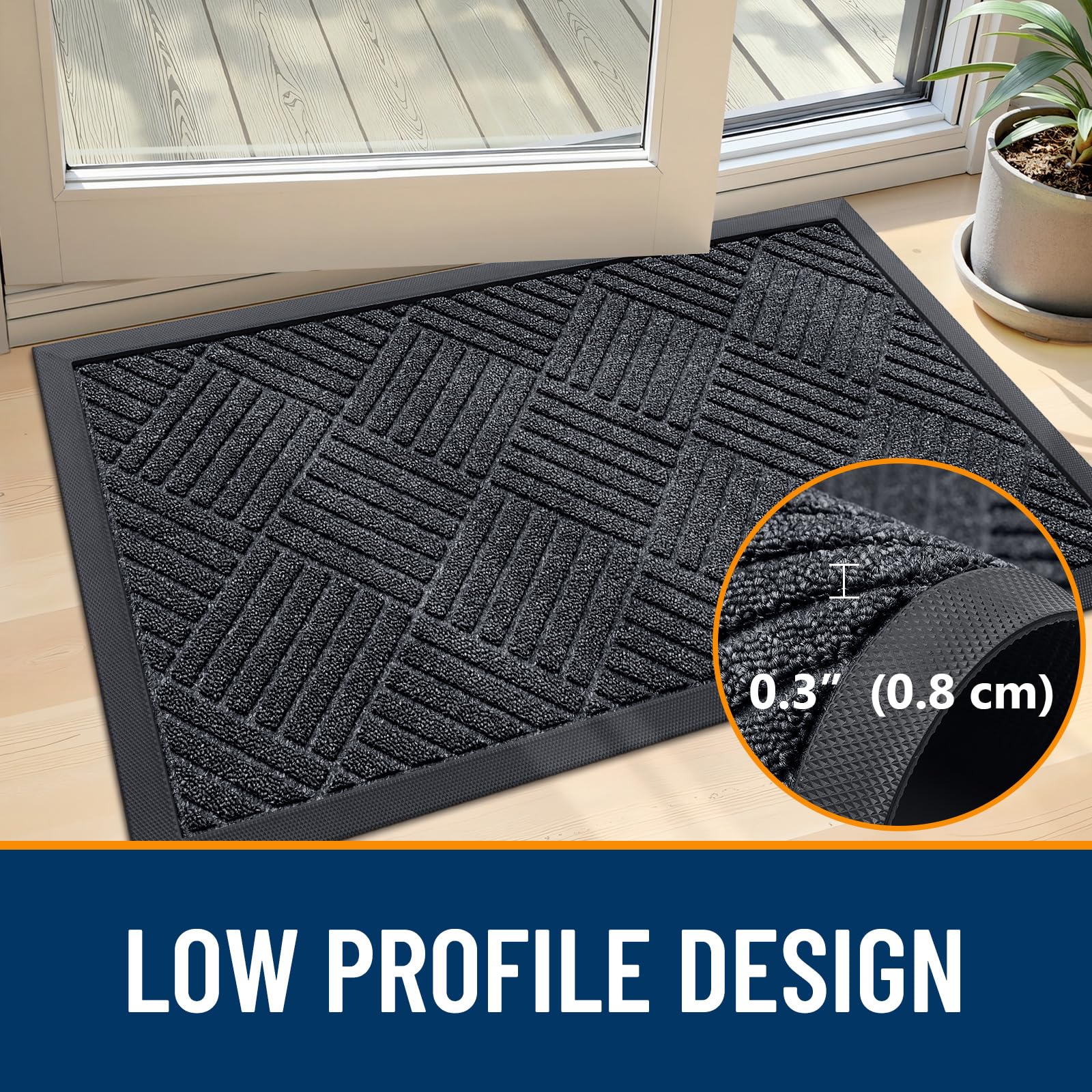 OLANLY Front Door Mat Outside Entrance 29.5x17, Absorbent, Heavy Duty Sturdy Natural Rubber Doormat Indoor Outdoor, Stain and Fade Resistant, Non-Slip Low Profile Floor Mat for Entryway, Grey Diamond