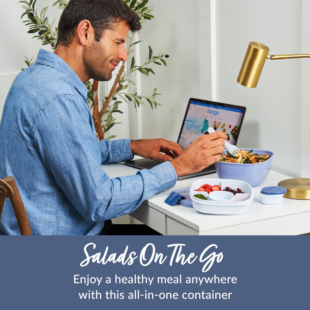 Bentgo Salad Container - 54 oz Bowl with 4-Compartment Toppings Tray, Leak-Proof Dressing Container, Reusable Fork, BPA-Free Lunch Box for Meal Prep & Food Storage; Removable Bento Tray (Khaki Green)