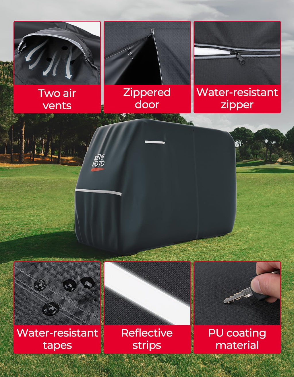 KEMIMOTO 600D Waterproof Golf Cart Cover, Universal Heavy Duty Large 6-Seater Golf Cart Rain Cover with Storage Bag Compatible with EZGO Club Car 6/4+2 Passenger, Black