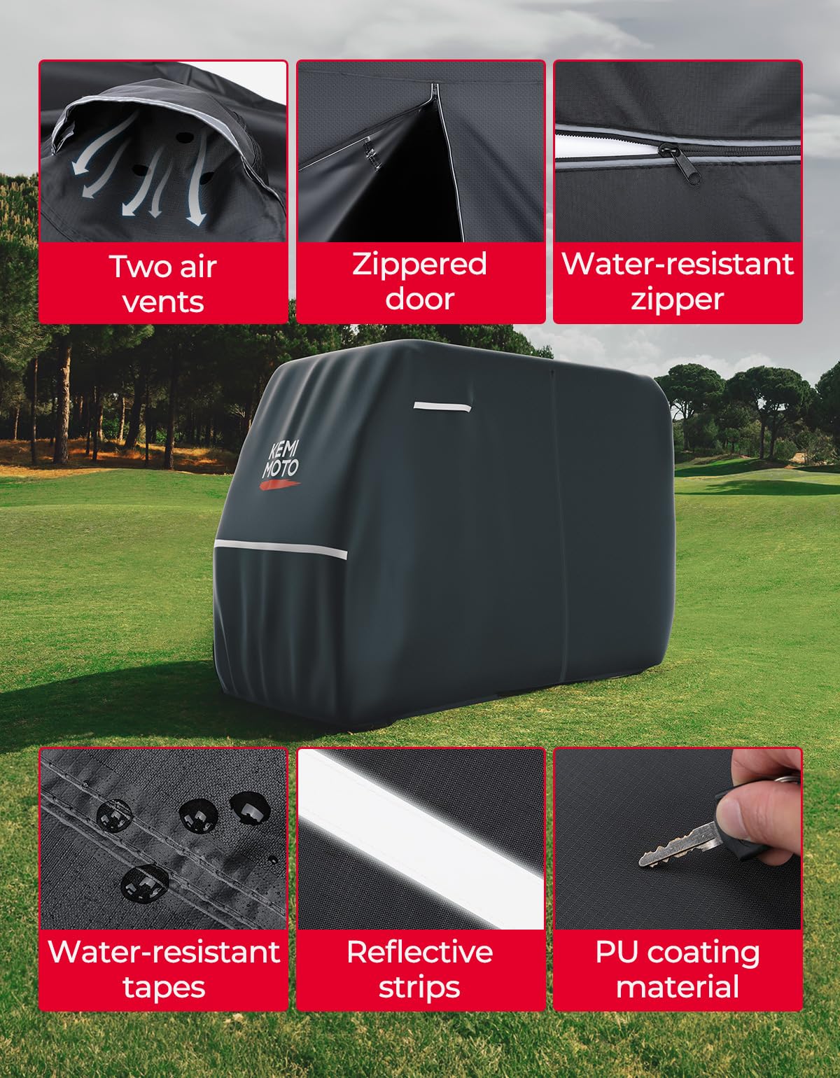 KEMIMOTO 600D Waterproof Golf Cart Cover, Universal Heavy Duty Large 6-Seater Golf Cart Rain Cover with Storage Bag Compatible with EZGO Club Car 6/4+2 Passenger, Black