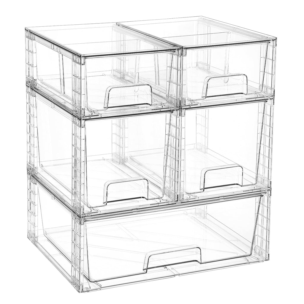 Vtopmart 3 Pack Stackable Storage Drawers, Easily Assemble Acrylic Bathroom Undersink Organizers,Clear Plastic Storage Bins for Closet,Cabinet,Pantry,Medicine Organization