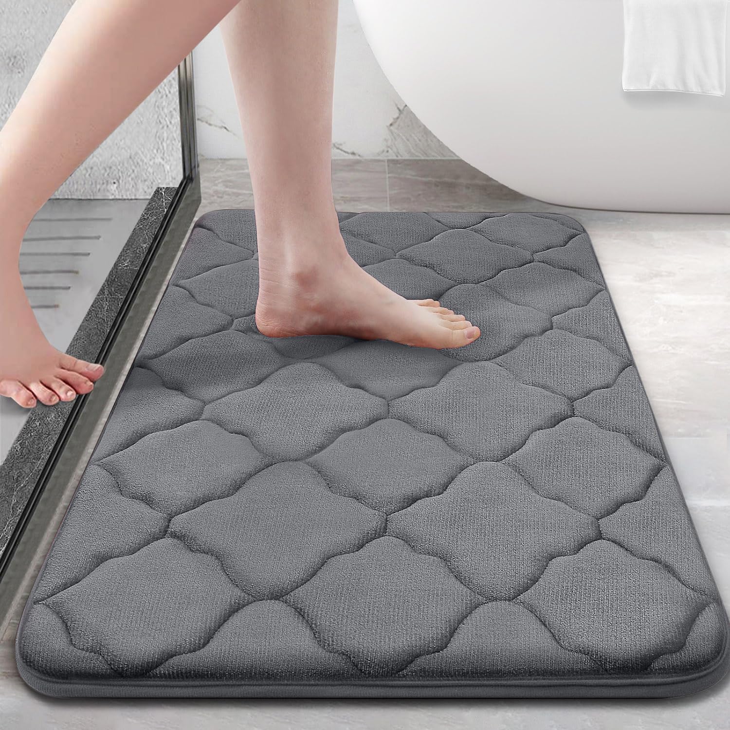 OLANLY Memory Foam Bath Mat Rug 24x16, Ultra Soft and Absorbent Bathroom Rugs, Non-Slip, Comfortable, Machine Washable Bath Carpet for Bathroom Floor, Tub, Shower and Home Decor Accessories, Black