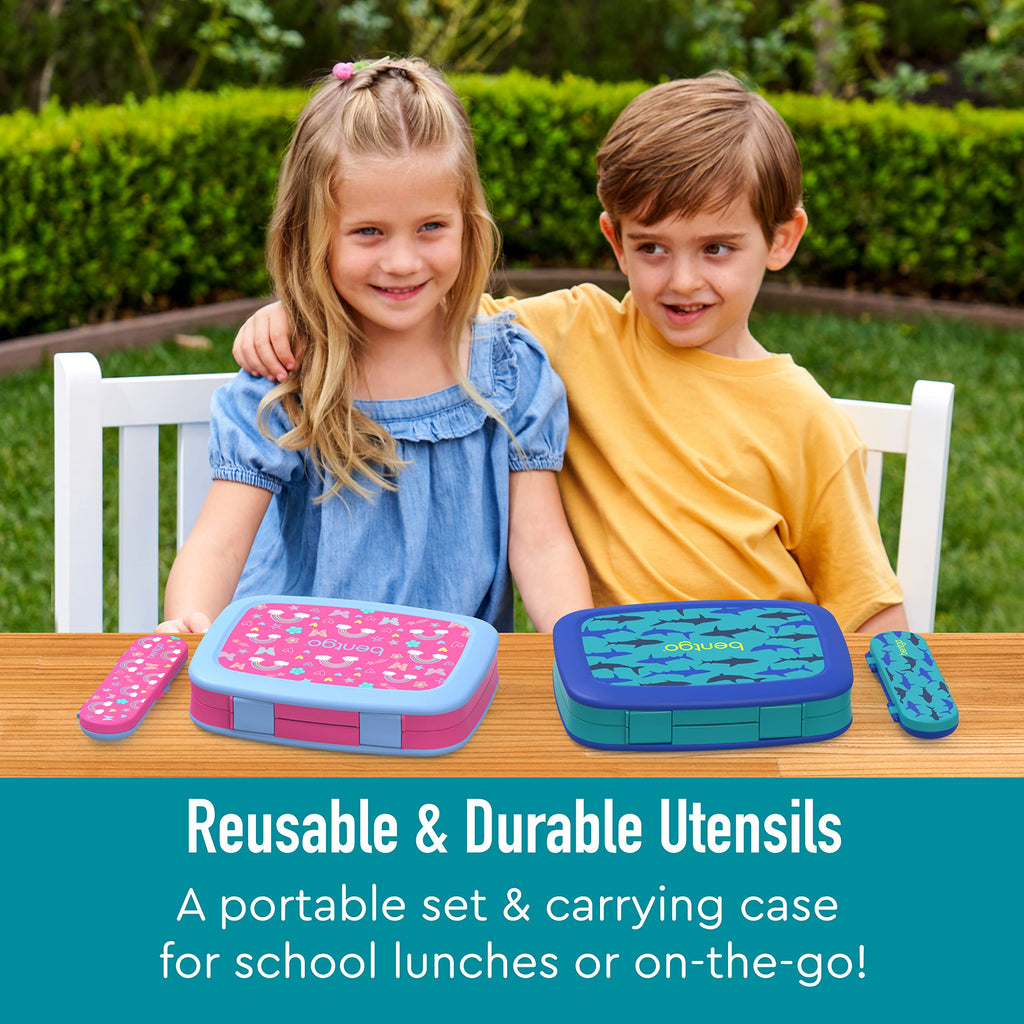 Bentgo Kids Utensil Set - Reusable Plastic Fork, Spoon & Storage Case BPA-Free Materials, Easy-Grip Handles, Dishwasher Safe Ideal for School Lunch, Travel, Outdoors (Rainbows and Butterflies)