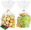 50 Pack Cellophane Bags, Clear Flat bottom Cellophane Treat Bags with 50 Pack Twist Ties for Candy Popcorn Cookie Small Gift Wrapping(6×9×2.4 Inches)