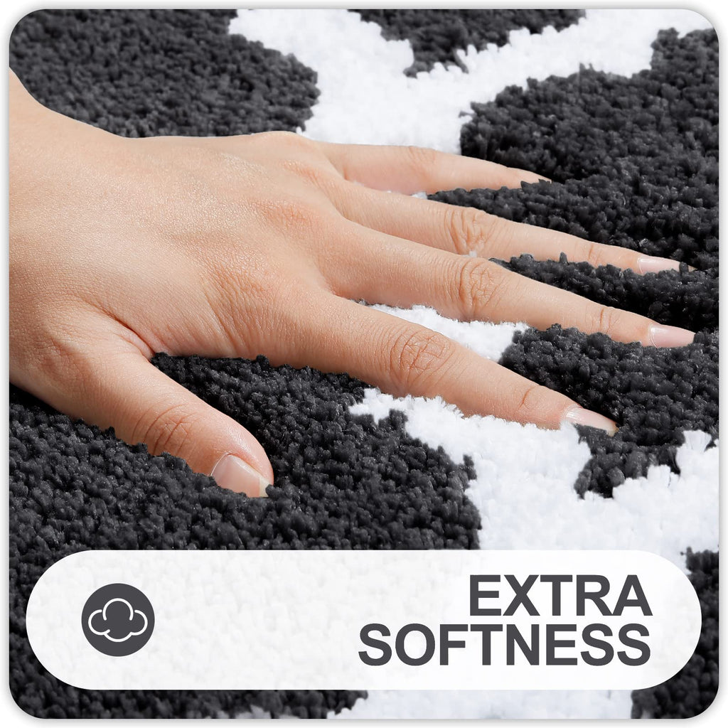 OLANLY Bathroom Rugs Set 2 Piece, Microfiber Bath Shower Mat and U-Shaped Toilet Rug, Machine Wash Dry, Non-Slip Absorbent Shaggy Bath Mats for Tub, Shower and Bathroom (30"x20"+24"x20", Grey)