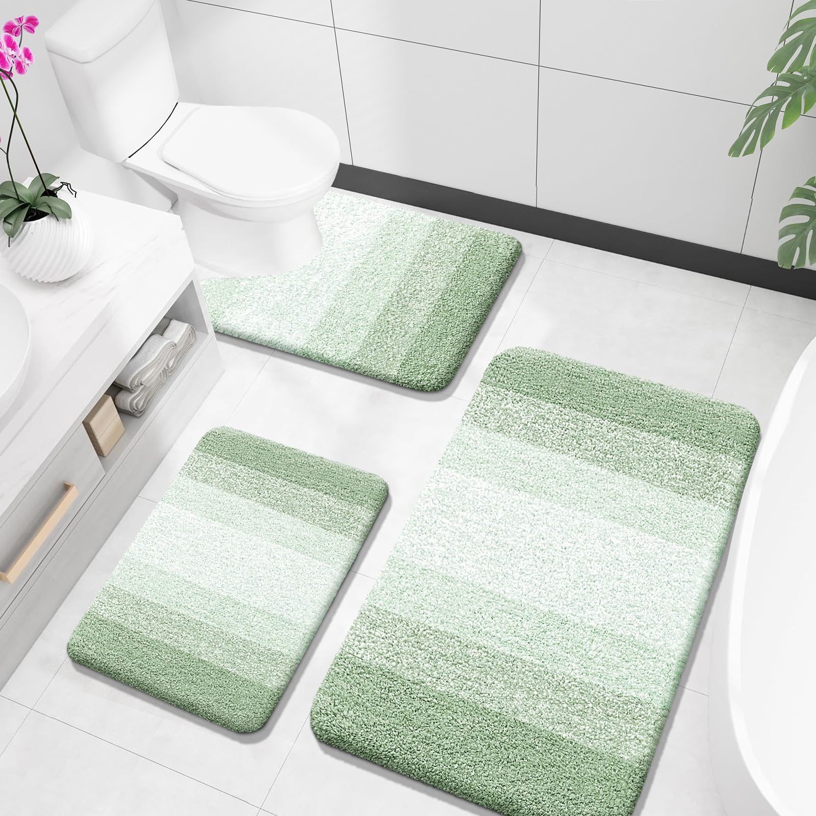 OLANLY Bathroom Rugs Sets 3 Piece, Soft Absorbent Microfiber Bath Mats and U-Shaped Contour Toilet Rug, Machine Wash Dry, Plush Shaggy Bath Mat Set for Bathroom (30"x20"+24"x16"+24"x20", Grey)