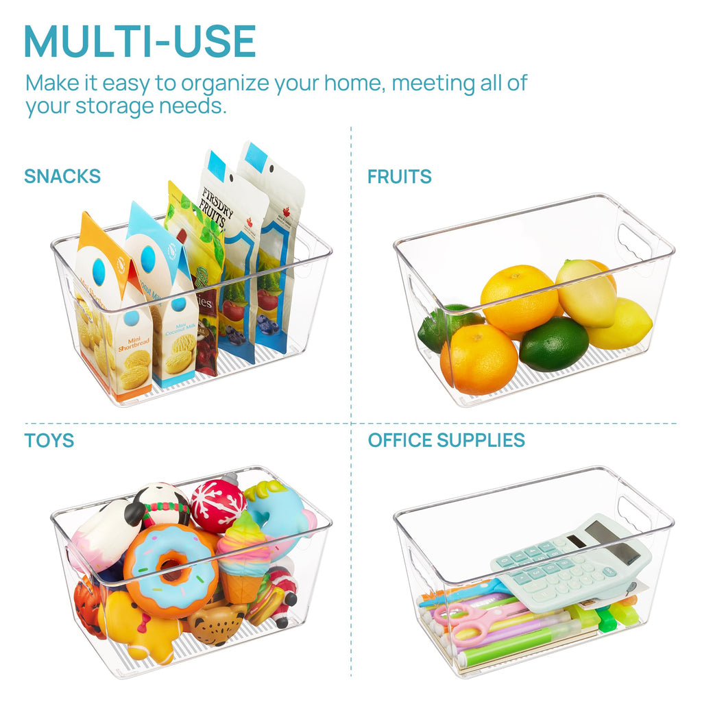 Vtopmart 6 PCS Clear Plastic Storage Bins, Pantry Organizer Containers with Handle for Refrigerator, Fridge, Cabinet, Kitchen, Countertops, Cupboard, Home Organization and Storage, XL