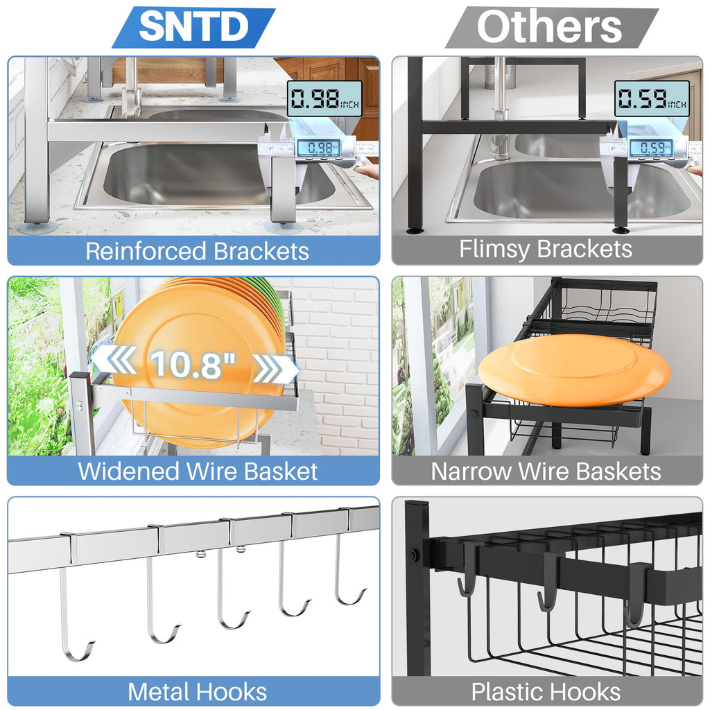 SNTD Over The Sink Dish Drying Rack - Adjustable Dish Rack for Kitchen Counter, Metal (Black)