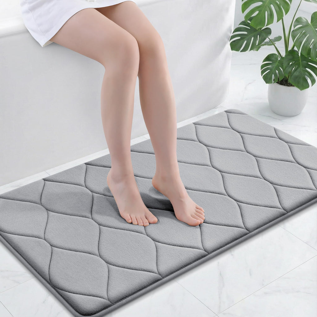 Smiry Memory Foam Bath Mat 30''x20'', Ultra Soft Non-Slip Bathroom Rug, Plush Water Absorbent Quick Dry and Machine Washable Floor Mat for Shower, Tub & Home Decor, Grey