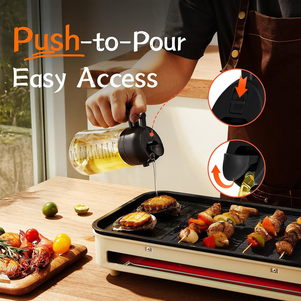 TrendPlain Oil Sprayer for Cooking with 8 Waterproof Stickers – Black Lid Set