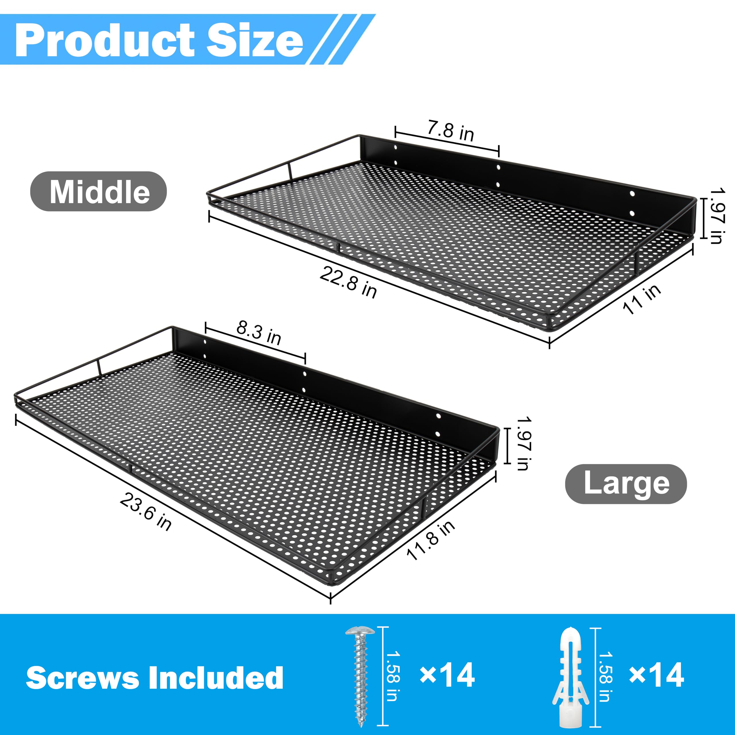RedCall Heavy-Duty Wall Shelf, 2 Pack Garage Shelf, 23.5" x 12" Large Wall Mounted Shelves for Garage, Laundry Room, Closet, Holds Up to 75 Lbs