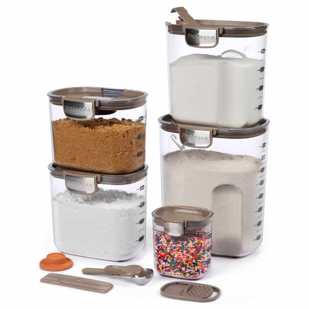 ProKeeper+ Airtight Food Storage Container Set – Clear Plastic Flour and Sugar Canister Set with Magnetic Accessories for Kitchen Organization (Grey, 9-Piece)