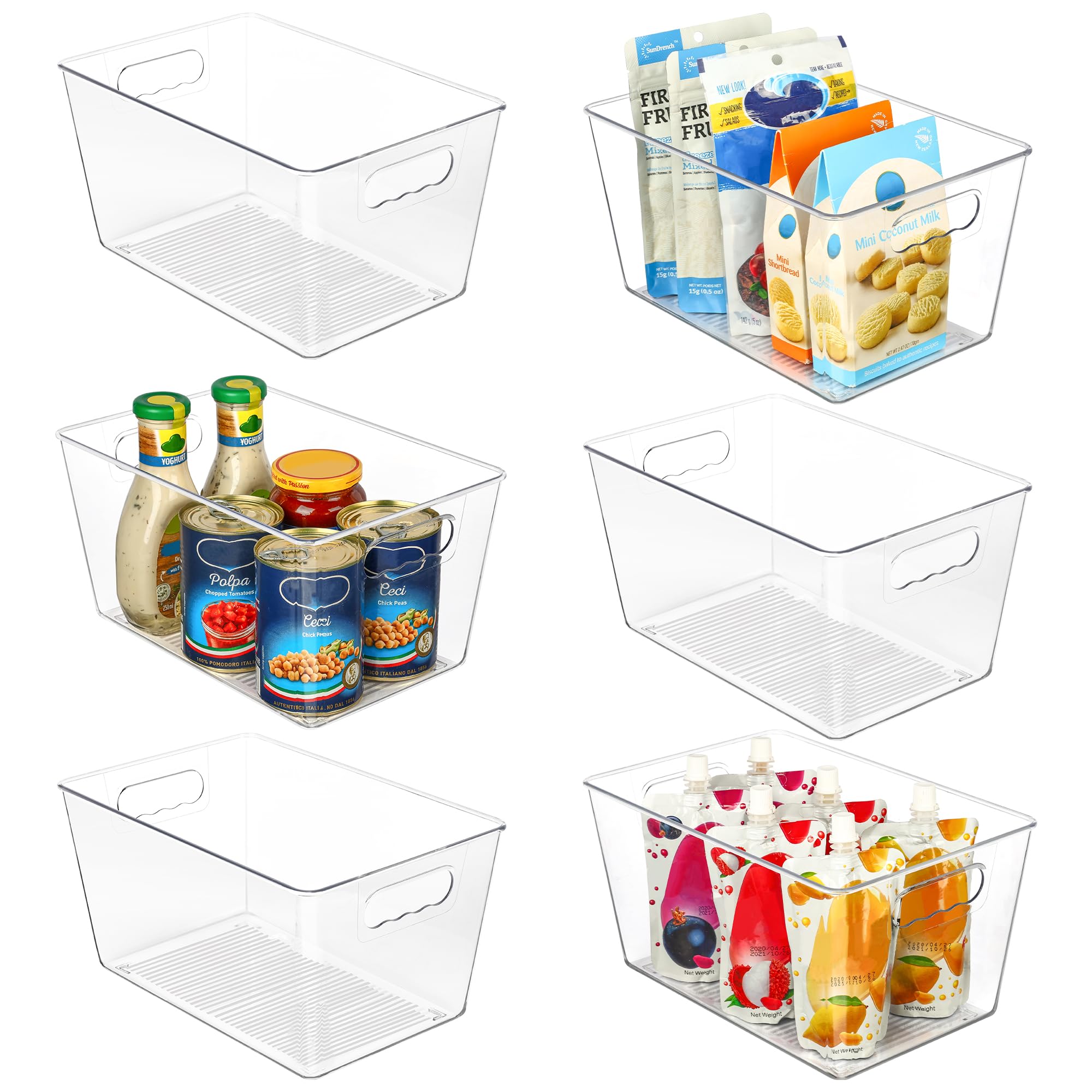 Vtopmart 6 PCS Clear Plastic Storage Bins, Pantry Organizer Containers with Handle for Refrigerator, Fridge, Cabinet, Kitchen, Countertops, Cupboard, Home Organization and Storage, XL