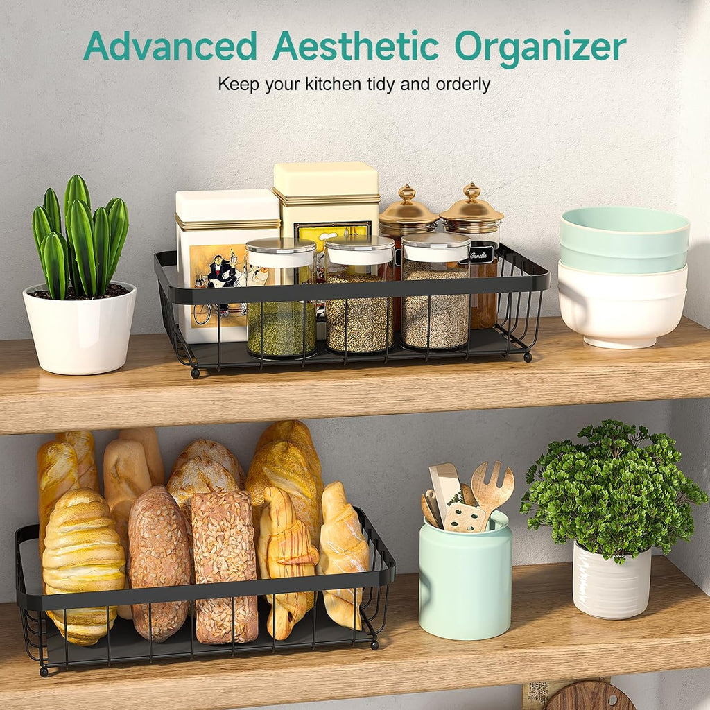 2 Pack Under Sink Organizer and 2 Tier Fruit Basket for Kitchen with 2 Banana Hangers