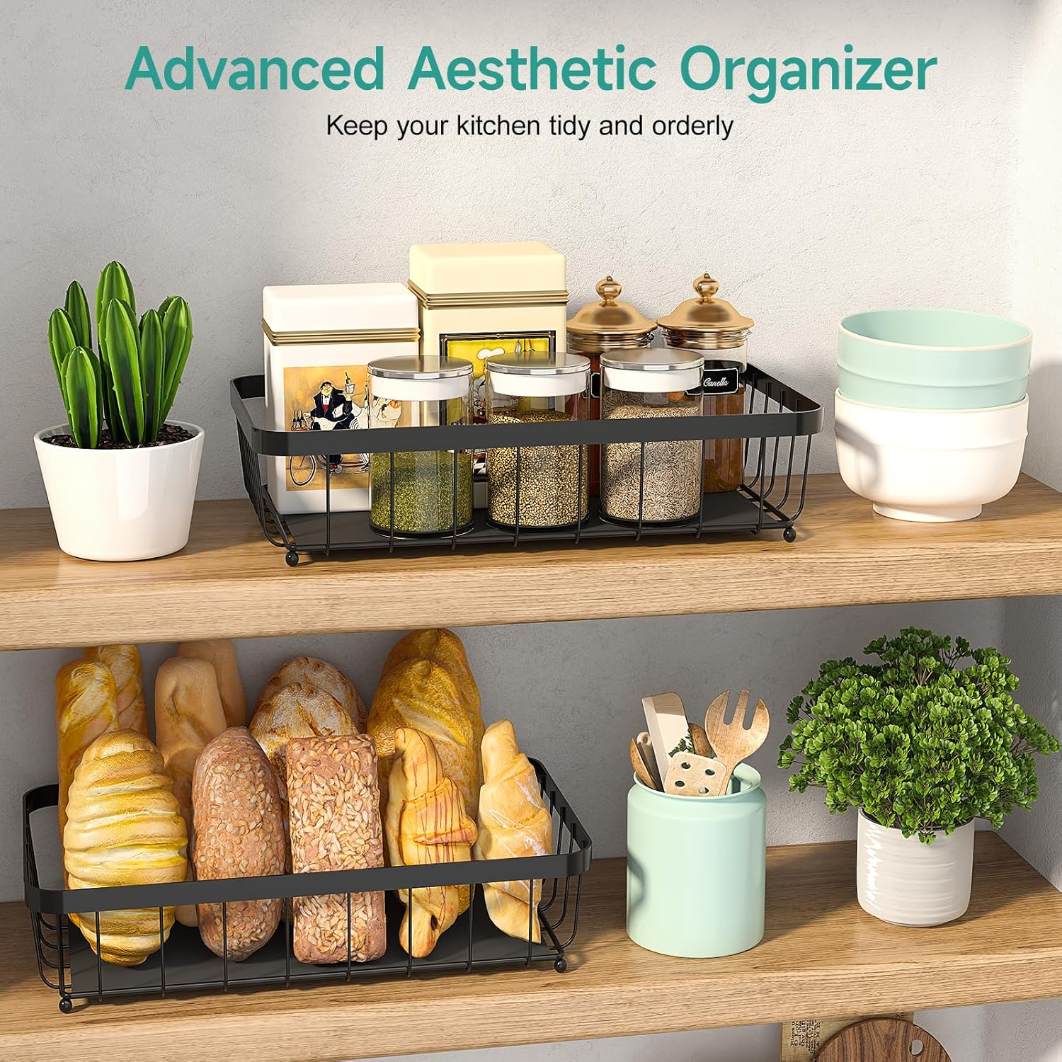 3 Pack Bathroom Organizers and Storage and 2 Tier Fruit Basket for Kitchen with 2 Banana Hangers