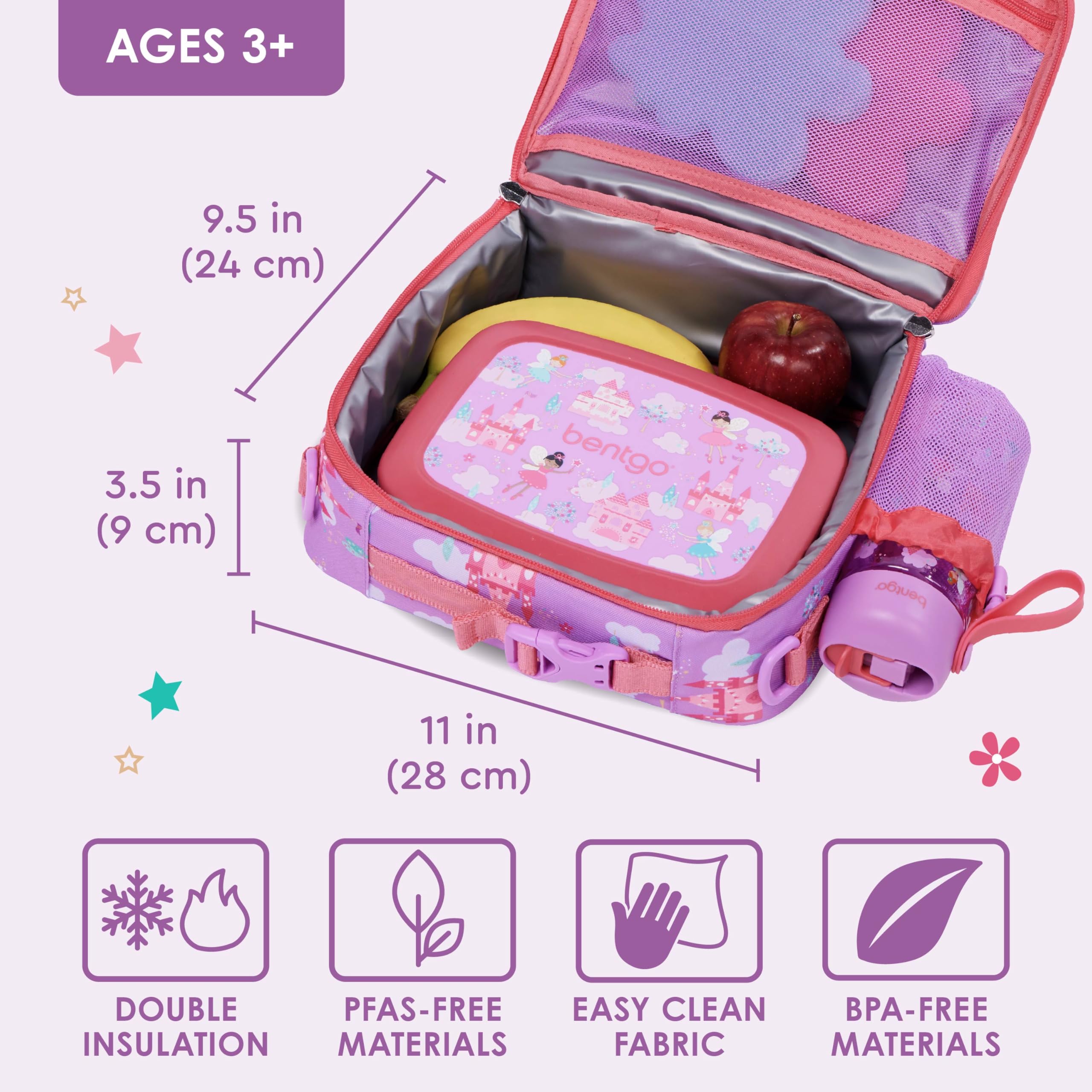 Bentgo Kids Lunch Bag - Durable, Double-Insulated Lunch Bag for Kids 3+; Holds Lunch Box, Water Bottle, & Snacks; Easy-Clean Water-Resistant Fabric & Multiple Zippered Pockets (Mermaid)