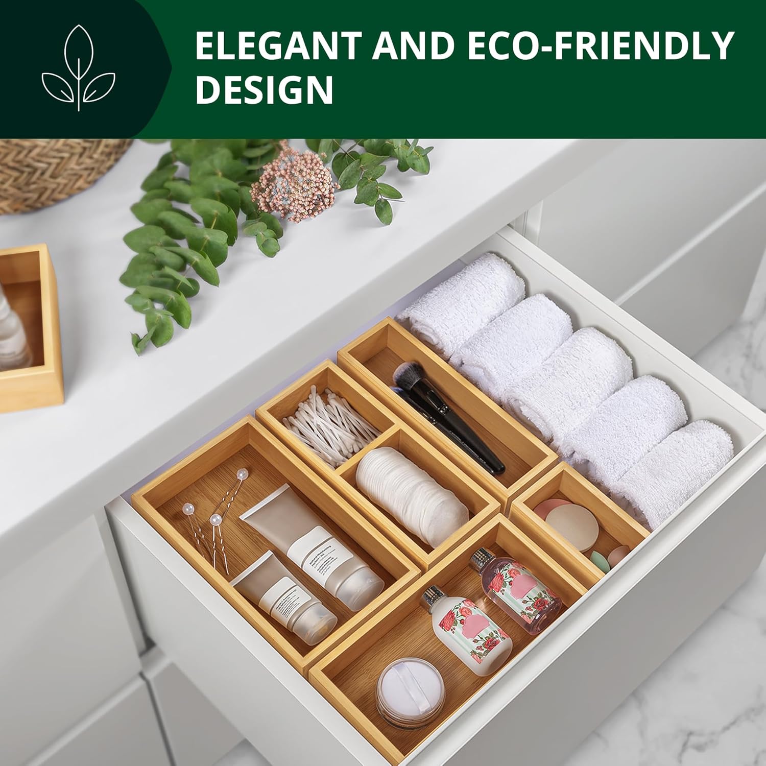 ROYAL CRAFT WOOD Luxury Bamboo Kitchen Drawer Organizer - Expandable Utensil Organizer for Drawer - Multi-Use Drawer Organizer Set