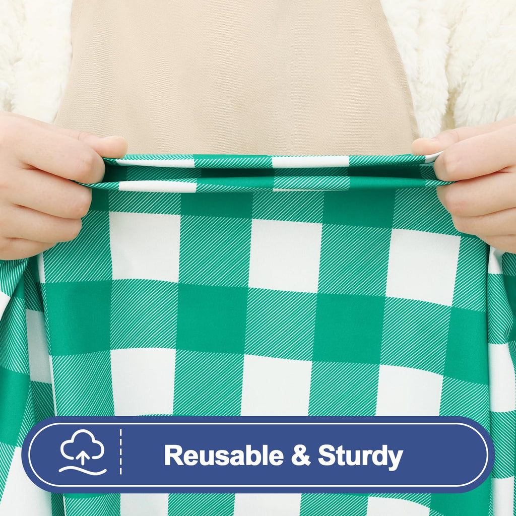 Smiry Picnic Table Cover with Bench Covers, Waterproof Elastic Fitted Tablecloths for 6 Foot Rectangle Tables, Washable Buffalo Plaid Tablecloth for Camping, Outdoor (Black & White, 30"x72")