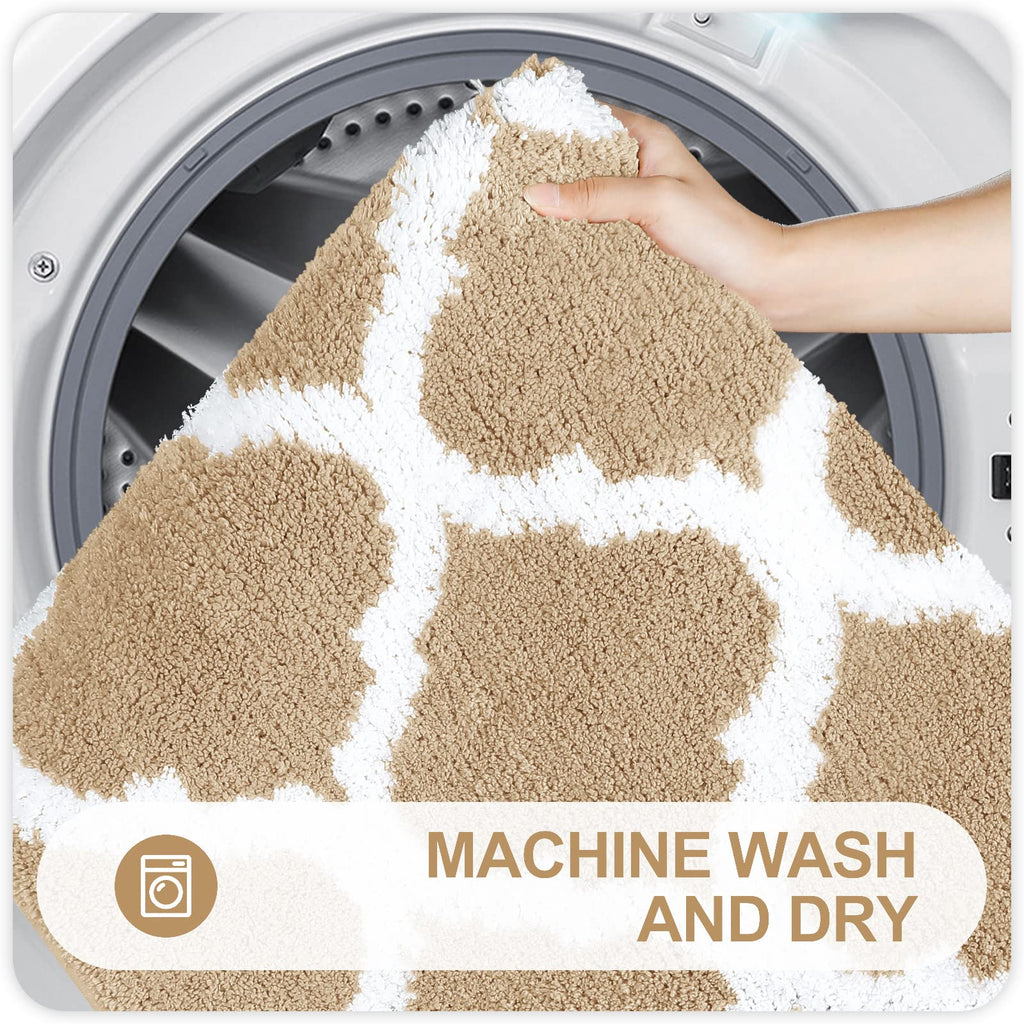 OLANLY Bathroom Rugs Set 2 Piece, Microfiber Bath Shower Mat and U-Shaped Toilet Rug, Machine Wash Dry, Non-Slip Absorbent Shaggy Bath Mats for Tub, Shower and Bathroom (30"x20"+24"x20", Grey)