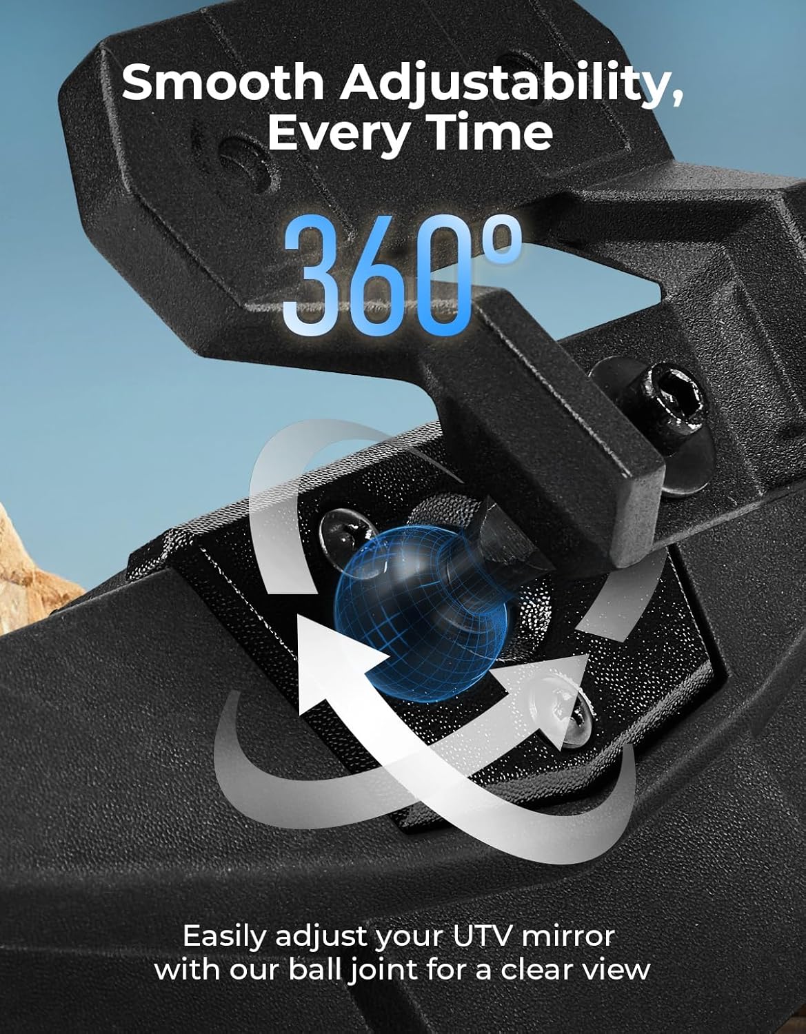KEMIMOTO UTV Rear View Mirror, SXS UTV Mirror Clear View with 1.5-2 inch 360° Adjustable Low Profile Aluminum Clamp Compatible with Polaris RZR 1000 Pioneer Talon Kawasaki KRX Mule Can Am X3 Zforce