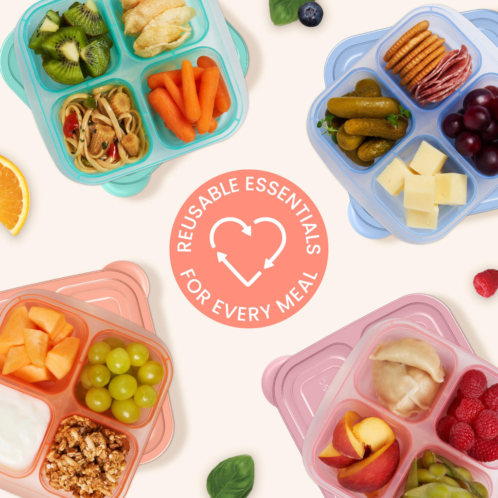 Bentgo Easyboxes 4-Compartment Snack Containers - 8-Piece Set with 4 Trays & 4 Custom-Fit Lids to Seal in Freshness - Reusable Food Storage & Meal Prep Bento BPA-Free Containers (Classic)