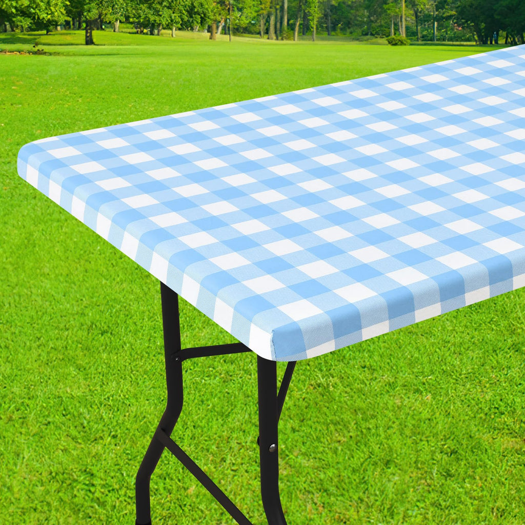 Smiry Rectangle Picnic Table Cloth, Elastic Waterproof Fitted Vinyl Tablecloths, Flannel Backed Buffalo Plaid Table Covers for Dining, Camping, Outdoor (Black and White, 30" x 72")