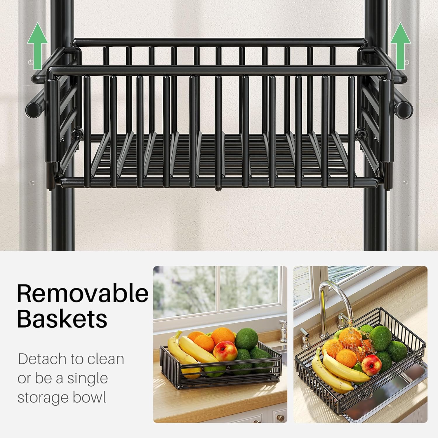 SAYZH Kitchen Microwave Stand Shelf - 4 Tiers Metal Bakers Rack with Casters, Coffee Bar Station with Storage, Black
