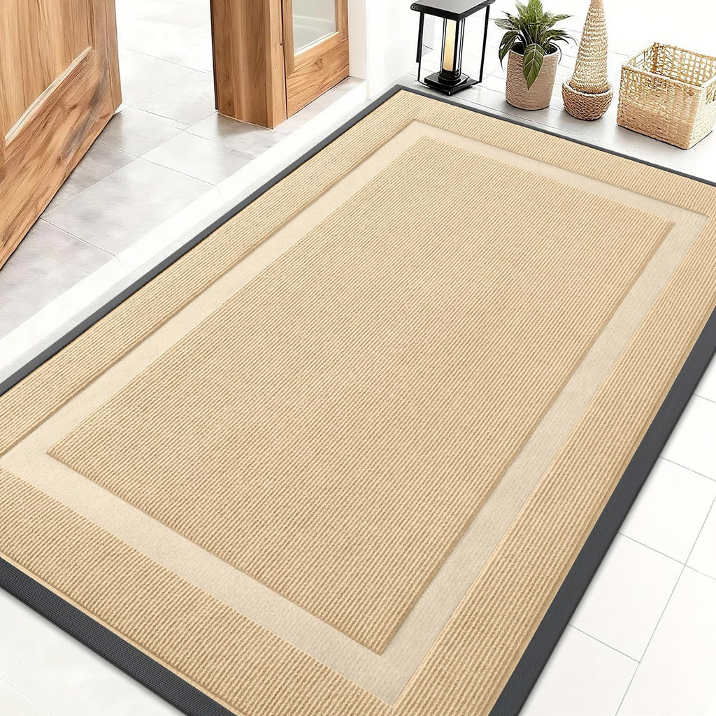 OLANLY Front Door Mat Indoor Outdoor Entrance, Waterproof All-Season, All-Weather Doormat, Sturdy Natural Rubber, Fade Resistant, Low Profile, Easy Clean Patio Porch Entryway Mat, 29.5x17, Black