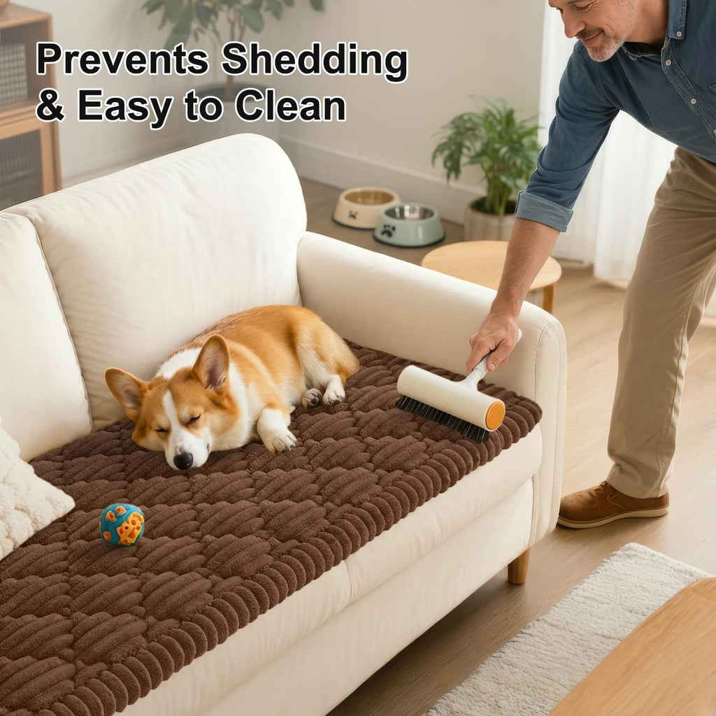Smiry Pet Couch Cover for Dogs Washable, Non-Slip Fuzzy Couch Covers for 3 Cushion Sofa Pet Friendly, Soft Thick Furniture Protector Sofa Slipcover Mat for Dogs (Camel, 27.6" x 59")