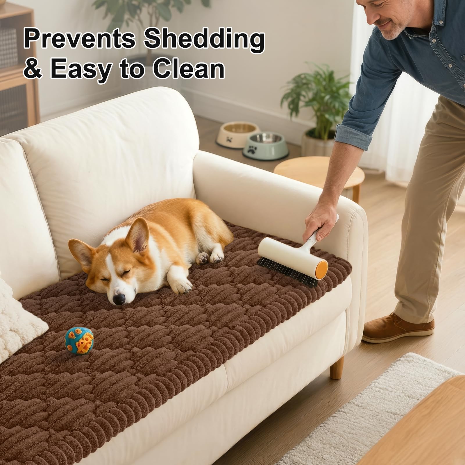 Smiry Pet Couch Cover for Dogs Washable, Non-Slip Fuzzy Couch Covers for 3 Cushion Sofa Pet Friendly, Soft Thick Furniture Protector Sofa Slipcover Mat for Dogs (Camel, 27.6" x 59")